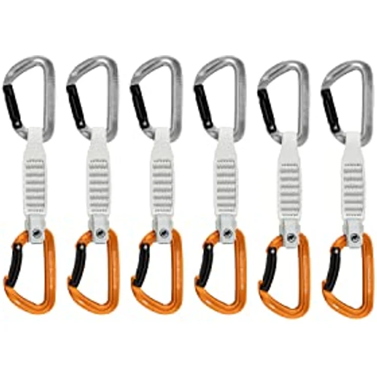 Mammut Sender Keylock 12 cm, 6-Pack Quickdraws mit geradem und gebogenem Karabiner in grau/gold