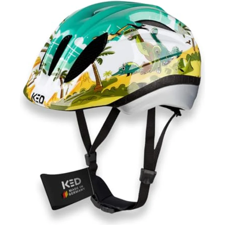KED Meggy II Trend Fahrradhelm für Kinder – MaxShell Technologie, präzise Größenverstellung, LED Rücklicht, Farbe: Dino, Größe: 44-49 (XS) – Bild 1