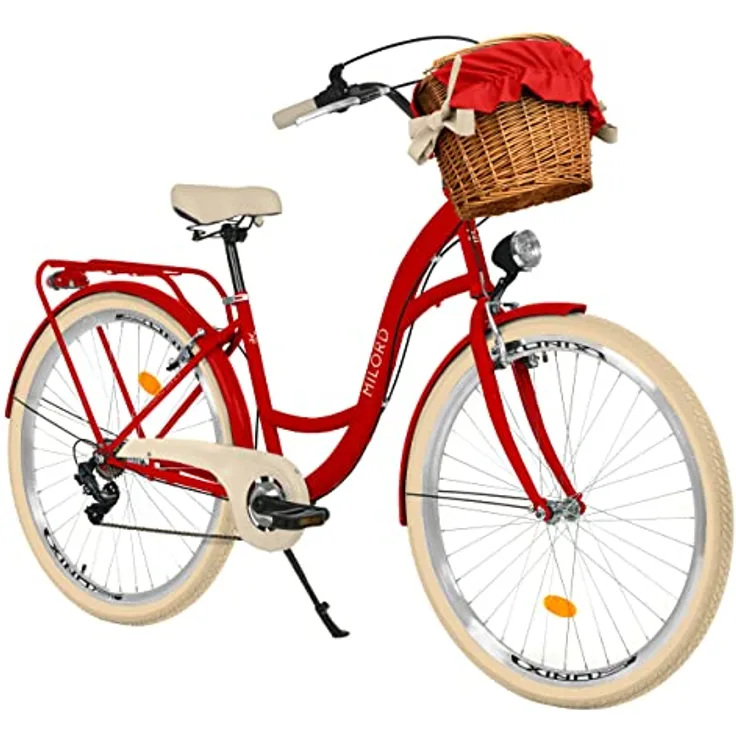 Milordbikes City-Fahrrad, Rot, 46 cm, Metallrahmen, leichtgängige 700C Reifen, vormontiert mit Gepäckträger