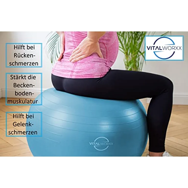VITALWORXX Gymnastikball für Schwangere, extrem stabil, Sitzball Yogaball Pezziball 75 cm mit Pumpe, mit Übungen für Schwangerschaft, Geburt, Gesundheit, – Bild 2