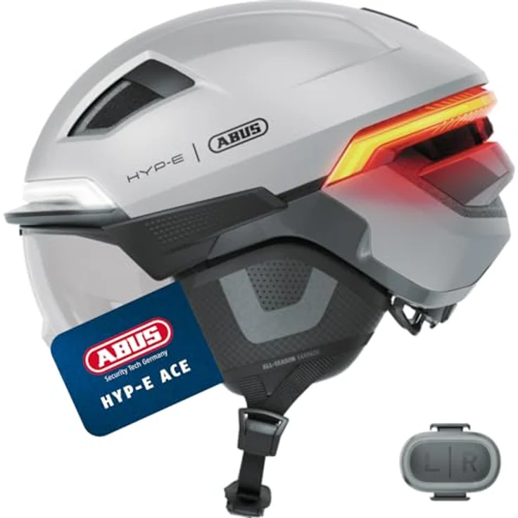 ABUS HYP-E ACE Fahrradhelm, mit Frontlicht, Rücklicht und Blinklicht, Visier und Ohrenschützern, für E-Bike und S-Pedelec, ilber, Größe S (51-55 cm) – Bild 1