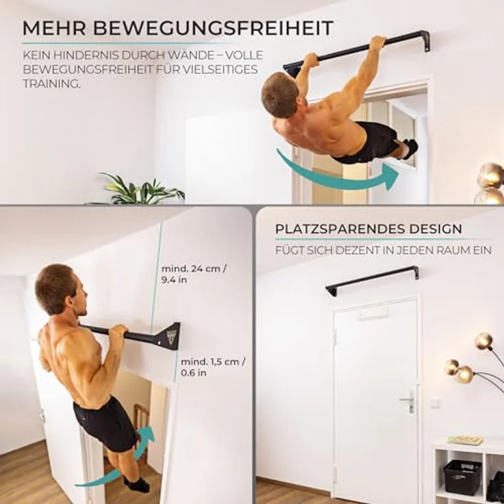PULLUP & DIP Klimmzugstange zur Wandmontage über Türrahmen – Stabile Reckstange für Home Gym – Robuste Stahlkonstruktion, schwarz – Bild 2