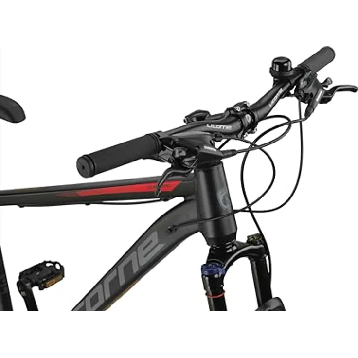 Licorne Bike Diamond Plus, Mountainbike mit Shimano 24-Gang Schaltung, hydraulischen Scheibenbremsen und verriegelbarer Federgabel, Schwarz/Rot, 29 Zoll – Bild 4