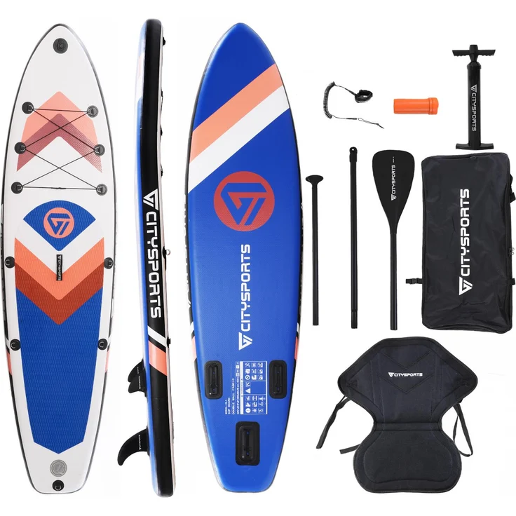 CITYSPORTS Stand Up Paddle Set 320x80x15 cm, aufblasbar, stabil und leicht, belastbar bis 160 kg, inkl. Rucksack und Paddel