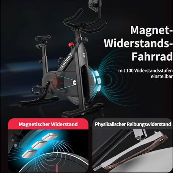 JASPORT C3 Ergometer Heimtrainer Fahrrad, Leises Indoor Fitnessbike mit Magnetischem Widerstand, LCD Display, Kardio Training, Belastbar bis 120 kg, App mit Video-on-Demand-Trainingskursen – Bild 5