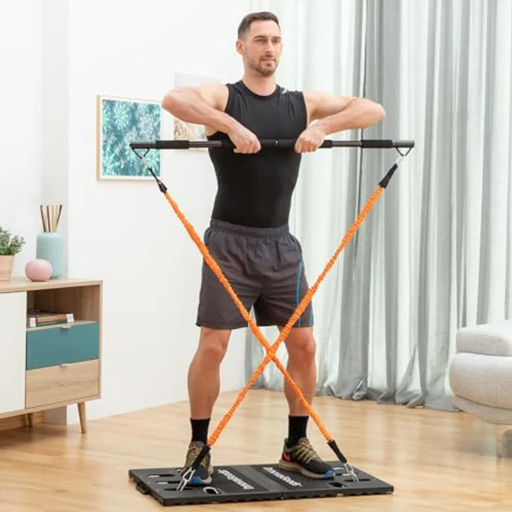 InnovaGoods - Gympak Max Tragbares Trainingssystem, Verstellbare Widerstandsbänder bis 70kg, Zusammenklappbar, Schwarz, Naturkautschuk – Bild 3