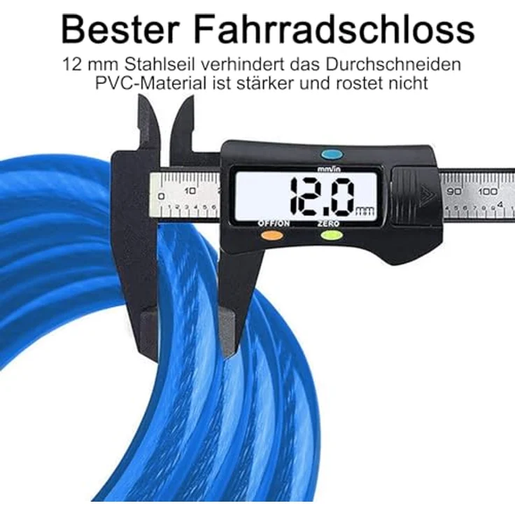 REHKITTZ Fahrradschloss 120 cm Kabelschloss, 12 mm dick, 5-stelliges Zahlenschloss, Sicherheitsstufe Sehr Hoch, mit Halterung für Fahrräder, Trikes und Roller – Bild 2