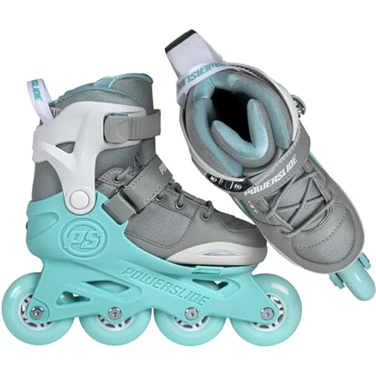 Powerslide Rocket Inline-skates Grau/Cyan EU 37-40, Kids-Skate mit verstellbarer Größe und reflektierenden Aufklebern – Bild 7