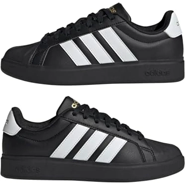 Adidas JR4700_610, Laufschuhe aus Synthetikleder mit Gummi-Cupsohle, Weiß/Core Black/Cloud White/Gold Metallic – Bild 6