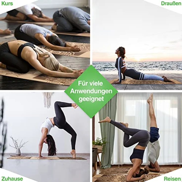 BACKLAxx® Yogamatte Kork mit Naturkautschuk - Yoga Matte nachhaltig, schadstofffrei, Yogamatte rutschfest, Fitnessmatte mit Anti-Rutsch-Zonen inkl. Tragegurt, Turnmatte für Yoga und Matte Sport – Bild 5