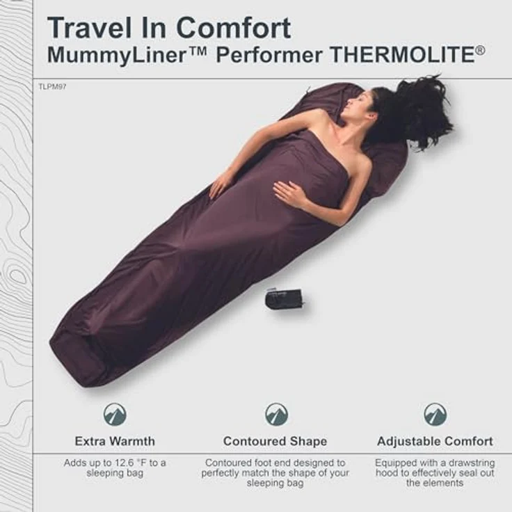 Cocoon MummyLiner Schlafsack, Thermolite Performer, 220 cm, extrem leicht, optimale Wärmeleistung, hautfreundlich, inkl. Packbeutel – Bild 2