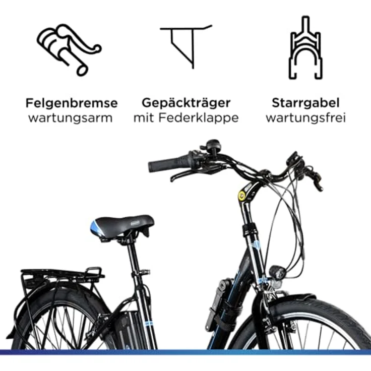 ZÜNDAPP Z505 E Bike Damen 28 Zoll Elektrofahrrad mit 6 Gängen, Pedelec City Hollandrad, tiefer Einstieg (schwarz/blau, 48 cm) - Preisvergleich – Bild 4