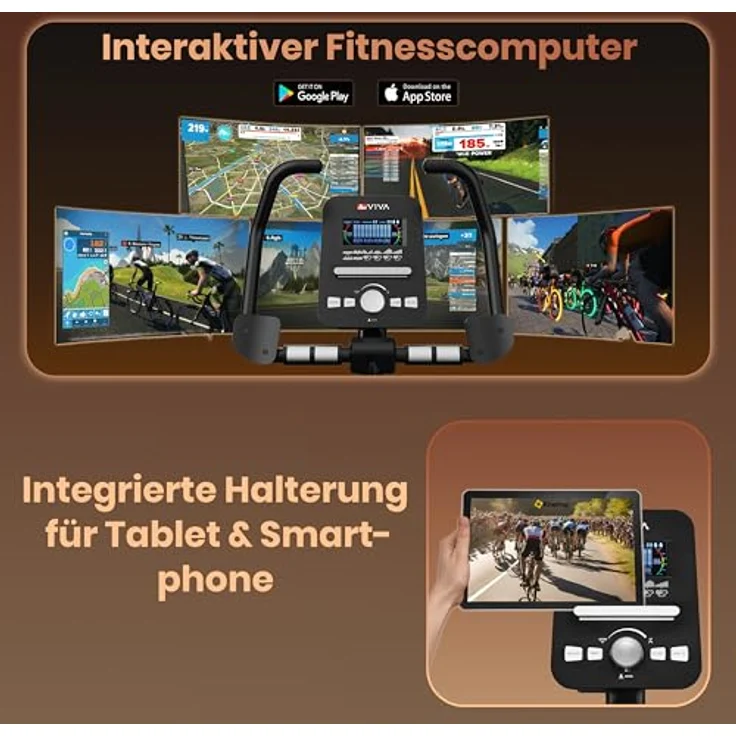 AsVIVA H22 Ergometer, Heimtrainer für Indoor Ausdauertraining mit 13 Programmen, Bluetooth-App-Kompatibilität, grau – Bild 4