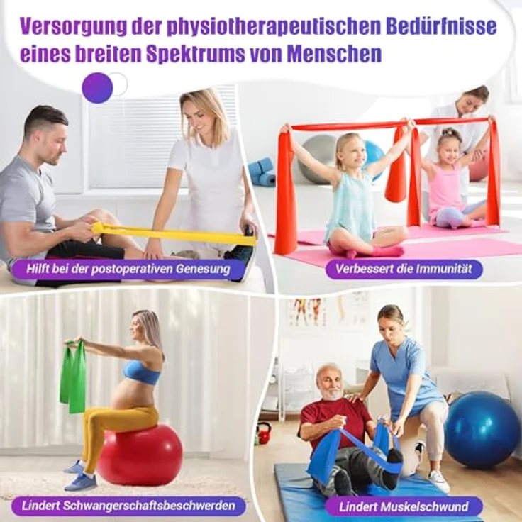 COFOF Fitnessbänder 4er-Set, Gymnastikband mit 4 Widerstandsstufen, Tragetasche & Übungsanleitung, ideal für Yoga und Pilates, gelb, blau, grün, rot – Bild 5