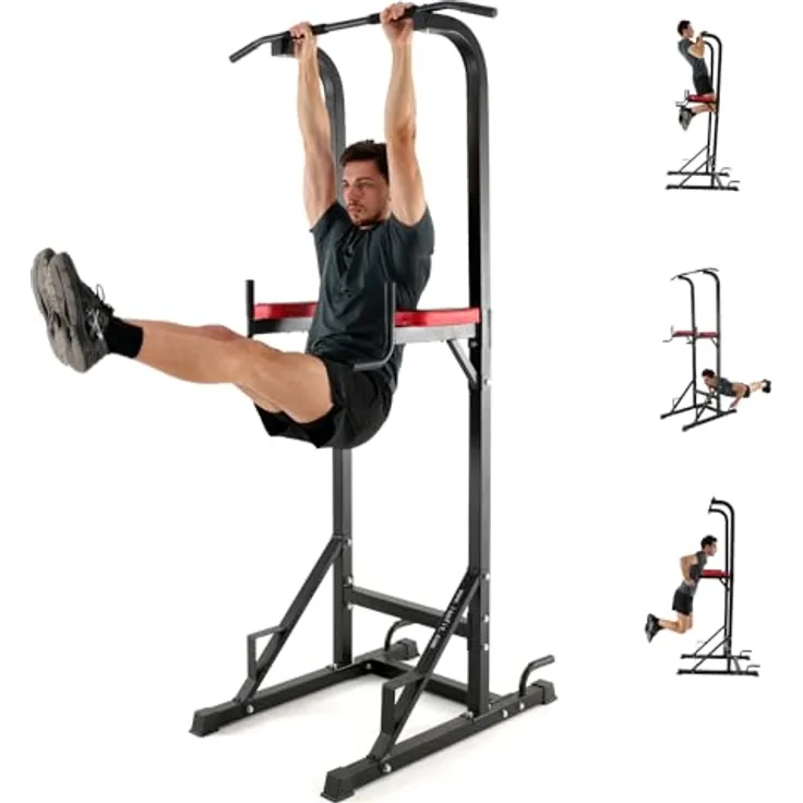 ISE Klimmzugstange Freistehend Kraftturm Multifunktional, Power Tower Dip Station Kraftstation für zuhause Klimmzugstation mit Liegestützgriffe für pull up und dip, Max.120 KG