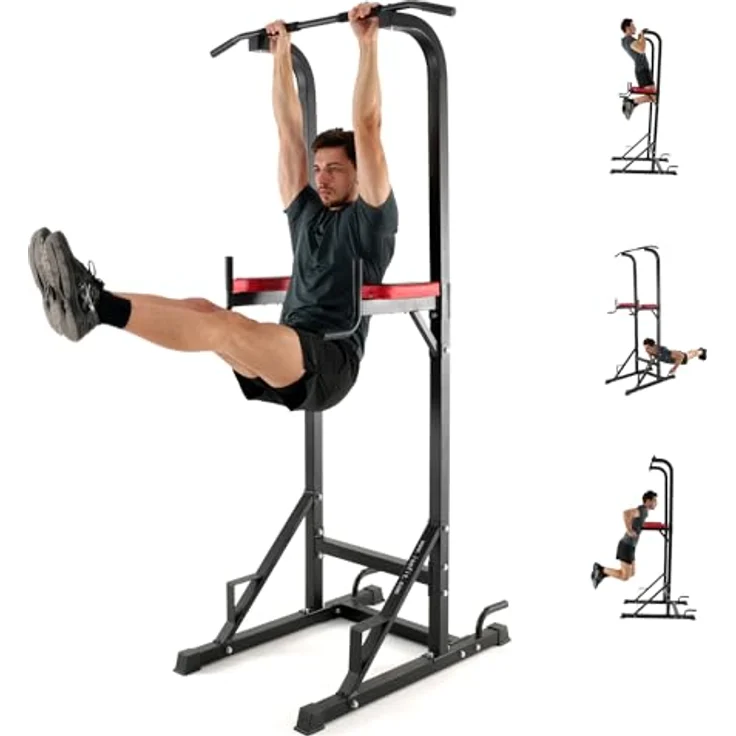 ISE Klimmzugstange Freistehend Kraftturm Multifunktional, Power Tower Dip Station Kraftstation für zuhause Klimmzugstation mit Liegestützgriffe für pull up und dip, Max.120 KG – Bild 1