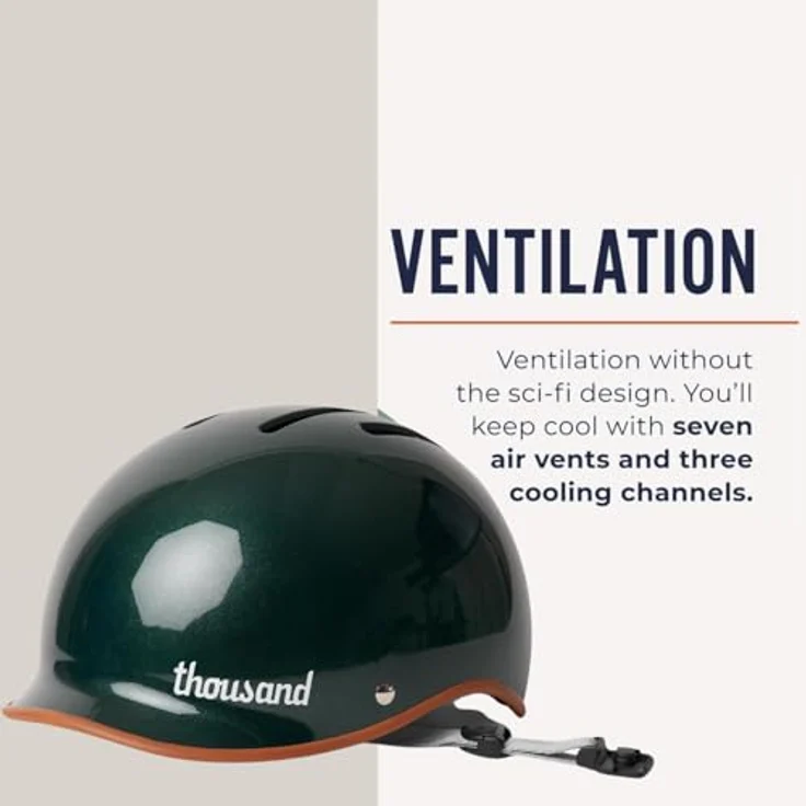 Thousand Fahrradhelm für Erwachsene – Heritage 2.0 Collection - British Racing Green Medium, Urbaner Stadthelm mit Diebstahlsicherung und Veganer Lederoptikriemen – Bild 4