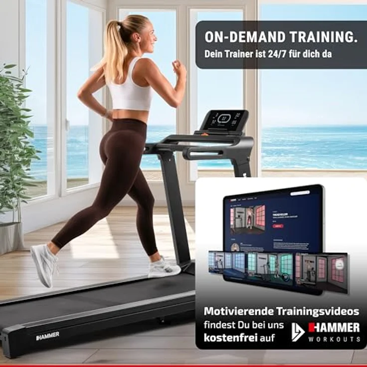 HAMMER Laufband FlyRun 4.0, Klappfunktion, 31 Programme, Zwift & Kinomap kompatibel, LCD-Display, 5,5 PS, 24 km/h – Bild 2