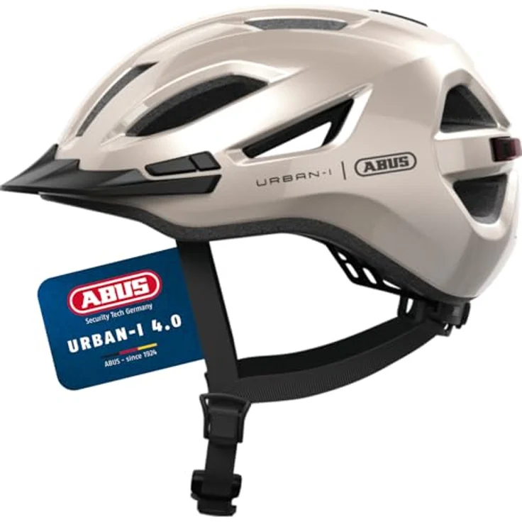 ABUS Urban-I 4.0 Fahrradhelm, mit aufladbarem Rücklicht, 2 Leuchtmodi, Zopf-Öffnung und magnetischem Verschluss, Größe L, beige – Bild 1