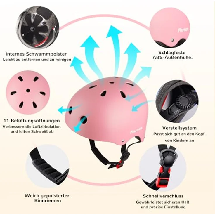 Tacklife PA-902 Kinder Fahrradhelm EN1078 CE-zertifiziert, verstellbarer Kinnriemen, 3D DIY & reflektierende Aufkleber, unisex, weiß/pink/blau – Bild 2