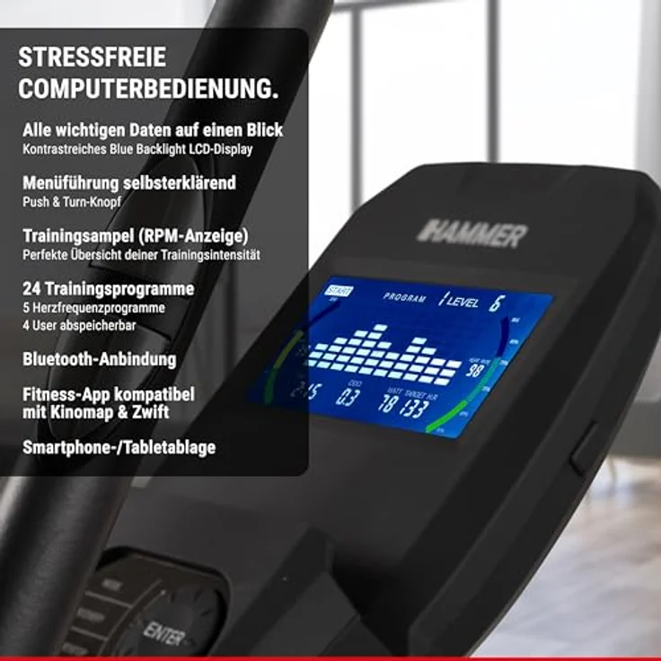 HAMMER Ellipsentrainer CrossPace 5.0 NorsK, 3-fache Steigung, 24 Programme, 20 kg Schwungmasse, Kinomap & Zwift – Bild 4