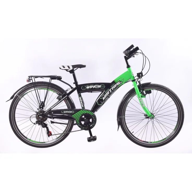 T&Y Trade MISTRAL 24 Zoll Kinder Cityrad, 6 Gang Shimano Kettenschaltung, Gepäckträger, STVO Licht, Grün