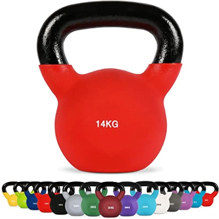 MSPORTS Kettlebell Neopren 2 – 30 kg inkl. Übungsposter (14 Kg - Rot) Kugelhantel – Bild 1