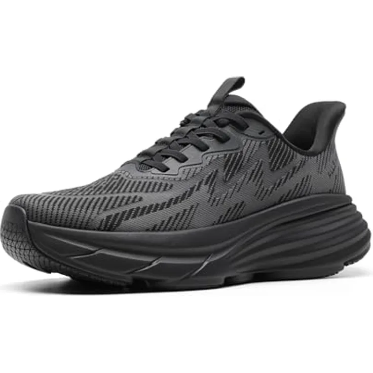 ALLSWIFIT Herren Walking Schuhe, Slip-On Laufsneakers mit hochreaktiver EVA-Zwischensohle, Gr. 46, Schwarz