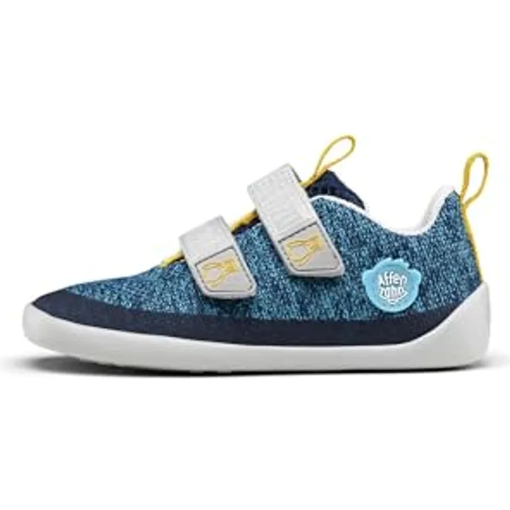 Affenzahn Kid's Barfussschuh Knit Happy, Damen Kletterschuhe aus recyceltem Polyester, blau, mit Klettverschluss und Gummisohle für optimale Griffigkeit