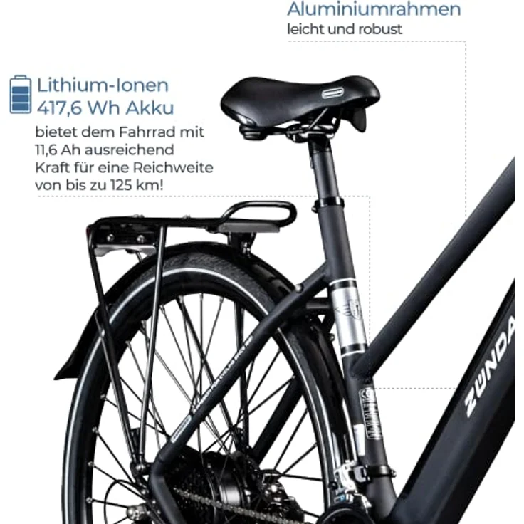 ZÜNDAPP Z810 Damen E-Bike Trekkingrad Pedelec E-Trekkingrad Fahrrad Trekking Bike StVZO (schwarz, 50 cm) - Leistungsstarker Heckmotor, 24 Gang Schaltung, hydraulische Scheibenbremsen – Bild 5