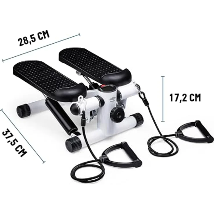 Umbro Stepper - Arm und Beintrainer - Mini Stepper - Fitnessgeräte für Zuhause - Inkl. Computer und Widerstandsbänder - Max. 100 KG - Pedale 10 x 32 cm - Schwarz/Weiß – Bild 2