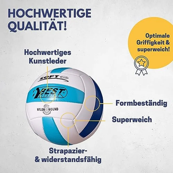 Best Sporting Volleyball Soft Pro Größe 5, weiß/gelb/rot oder weiß/hellblau/blau weiß/hellblau/blau – Bild 4