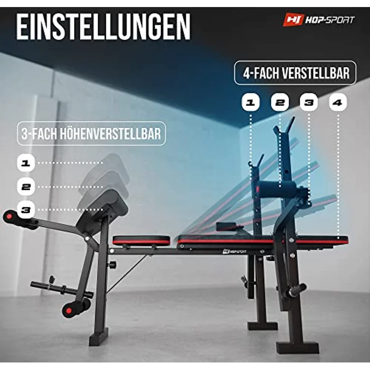 Hop-Sport klappbare Hantelbank HS-1055 mit Langhantel-Ablage, Curlpult und Butterfly- verstellbare Trainingsbank für Bankdrücken – Bild 2