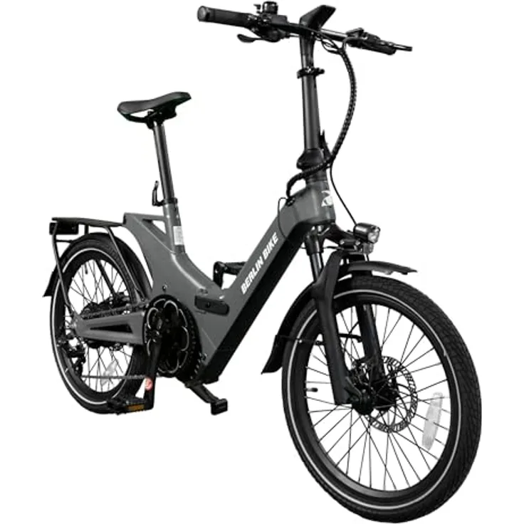 Berlin Bike E-Bike 2GO Matt Grau - Klappbares E-Bike mit 20x1,95” Kenda-Reifen, Shimano 7-Gang-Schaltung, Ca. 50 km Reichweite