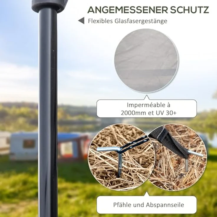 Outsunny Campingzelt Tunnelzelt für 4 Personen, Pop Up Zelt mit UV Schutz, 2000mm Wasserabweisend, inkl. Tragetasche und Lichthaken, Dunkelblau – Bild 4