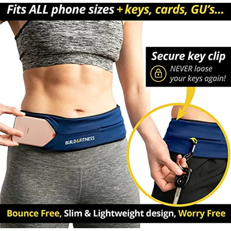 Build & Fitness Laufgürtel, Flip-Taille Gürteltasche mit Schlüsselclip und Handyhalterung, leicht und komfortabel, für alle Samsung- und iPhone-Modelle, unisex – Bild 2