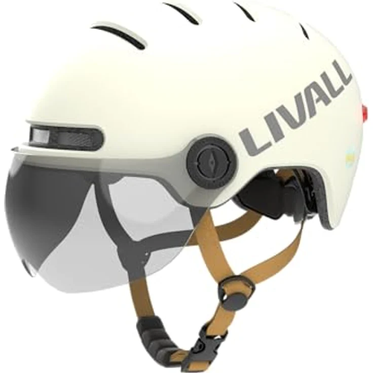 Livall L23, Fahrradhelm weiß 54-58 cm mit Schutzvisier und LED/SOS-Funktion – Bild 1