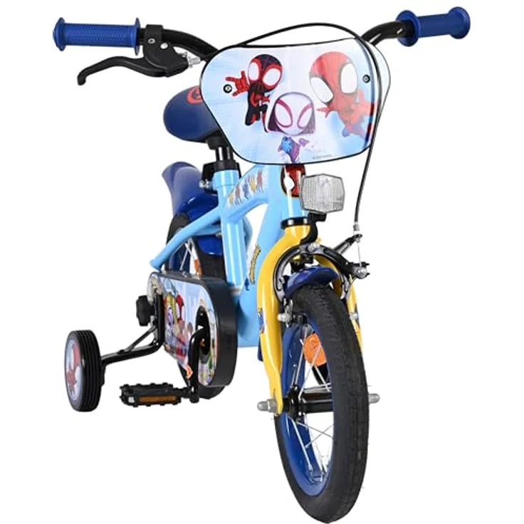 Volare Spidey Kinderfahrrad, 12 Zoll, Blau, abnehmbare Seitenräder, höhenverstellbarer Sattel und Lenker, Rücktritt- und Handbremse, geschlossener Kettenkasten – Bild 6