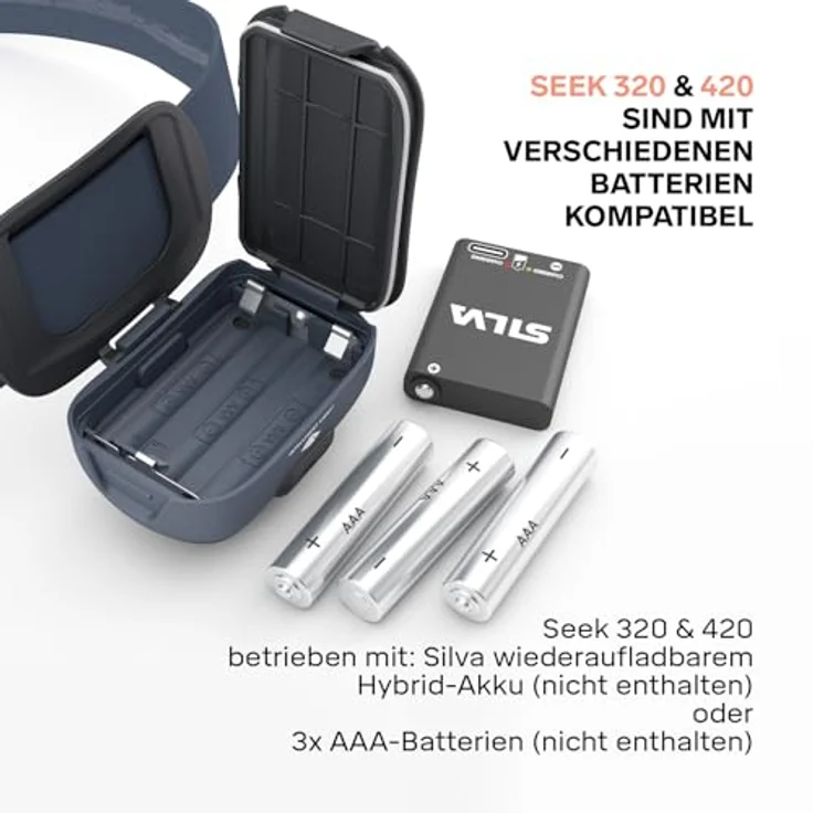 Silva Seek LED Stirnlampe, 420 Lumen, 3 Helligkeitsstufen, Wasserfest, mit Rot- und Weißlicht, batteriebetrieben oder mit wiederaufladbarem Akku, inklusive Batterieanzeige, 92 g – Bild 4