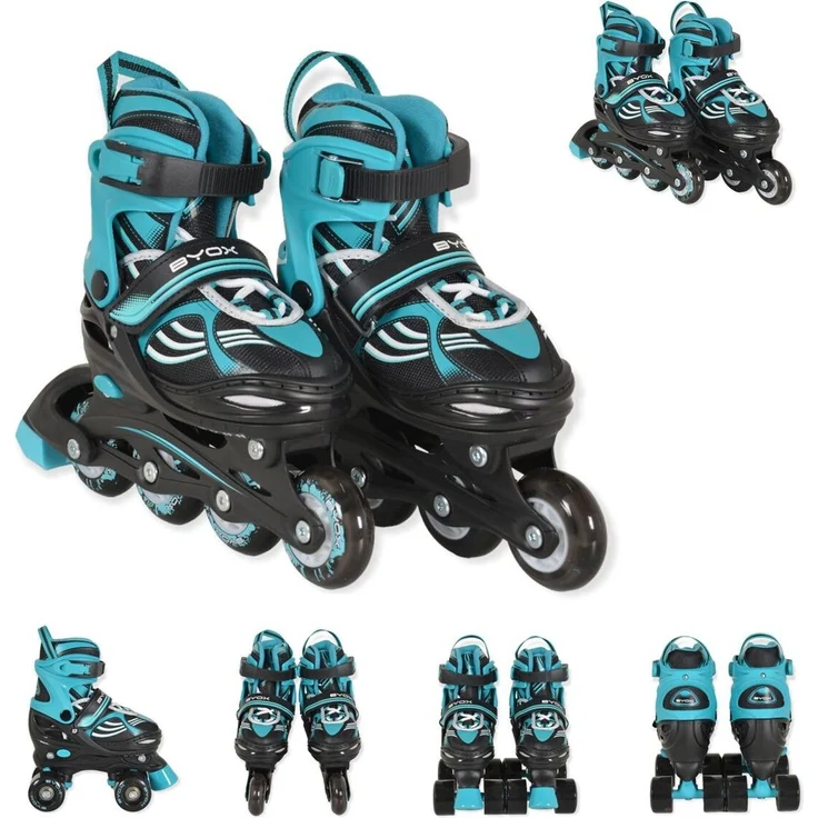 Byox Inliner 2 in 1 Double blau Rollschuhe, PolyurethanRollen, ABEC-5 Lager, verstellbar M (Gr. 34-38)