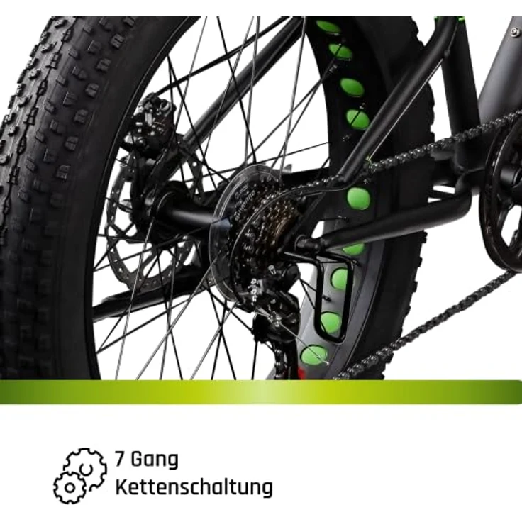Galano Fatman 4.0, 24 Zoll Fatbike für Jugendliche mit 7 Gängen, schwarz/neongrün – Bild 5