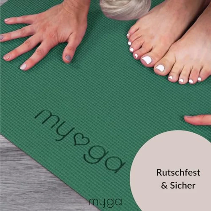 Myga Einsteiger-Yogamatte, rutschfest und leicht zu tragen, 4 mm dick, ideal für Yoga, Pilates und Fitnessübungen, 173 cm x 61 cm, grün – Bild 3