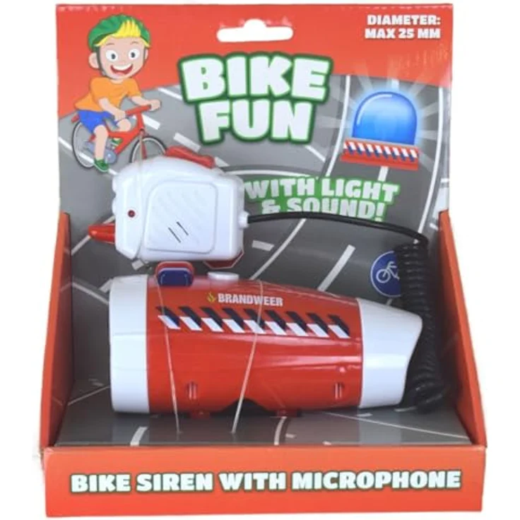 JOHNTOY Bike Fun Sirene blinkende Lichtbrigade mit Mikrofon, 2 LEDs, Tag-/Nacht-Modus, passend für Lenker bis 25 mm