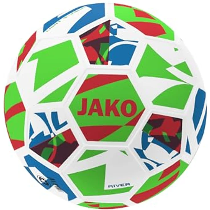 JAKO Lightball River, Fußball Größe 3, formstabil, maschinengenäht, weiß/neongrün/rot, 290g – Bild 1