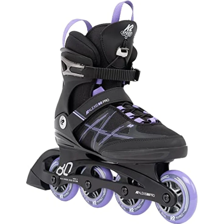 K2 Inline Skates ALEXIS 80 PRO, Damen, Größe 37 Schwarz/Lavendel, mit Tec Composite Rahmen, Stability Plus Cuff und ABEC-5 Kugellager – Bild 2