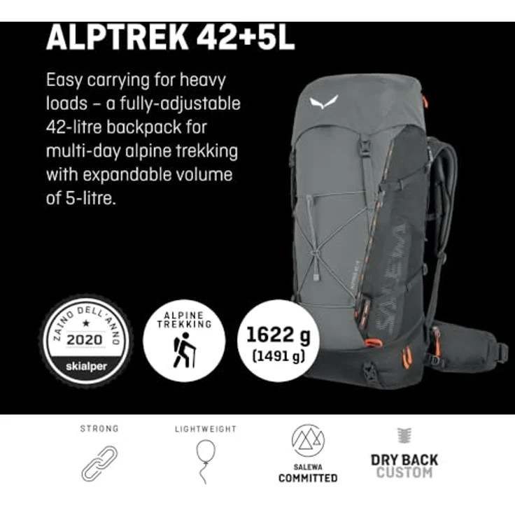 Salewa Alptrek Rucksack 60 cm, oliv, 100% Nylon, kompakte Größe 25 cm x 22 cm – Bild 2