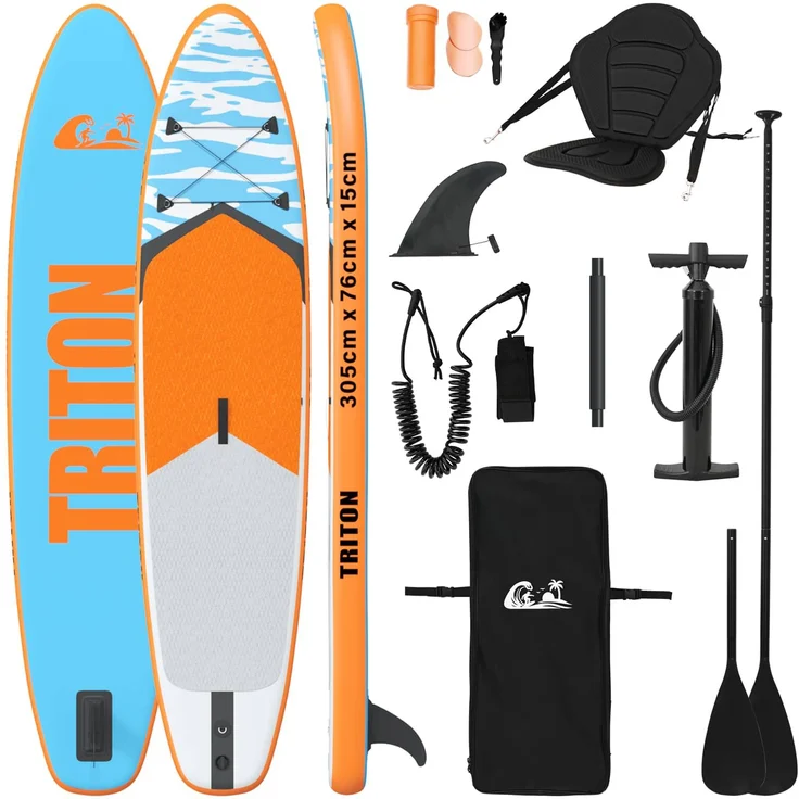 vidaXL SUP Board mit Sitz 2-in-1 TRITON, 305 x 76 x 15 cm, Blau, für Freizeit und Sport