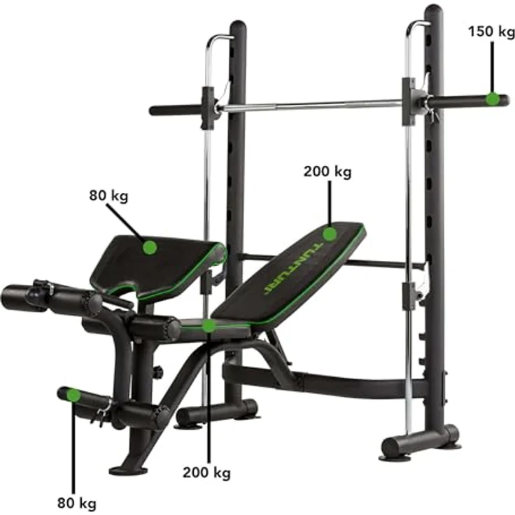 Tunturi Smithmachine SM60, Kraftstation für Hantelbank, Beintraining und Situps, verstellbare Langhantelstütze – Bild 5