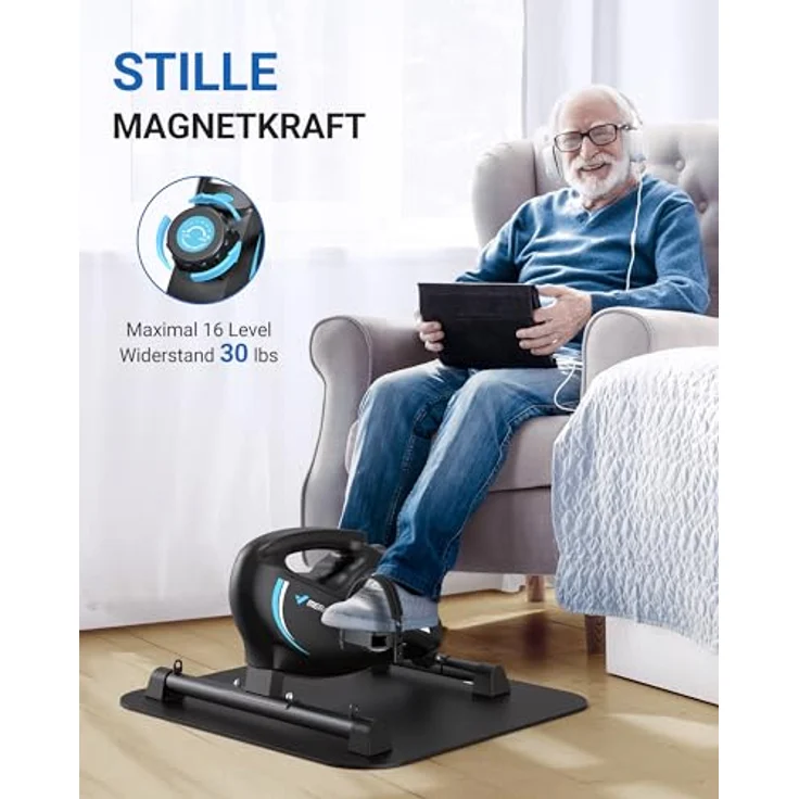 MERACH Pedaltrainer, Mini Heimtrainer Senioren mit 2 Widerstandsbändern und LCD-Monitor, Platzsparend, schwarz – Bild 3