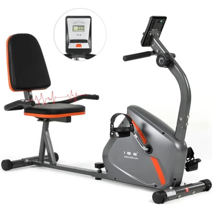 ISE Ergometer Heimtrainer mit Magnetbremssystem, Transporträdern, Pulssensoren und LCD-Display, 8 einstellbare Widerstandsstufen, SY-6802 – Bild 1